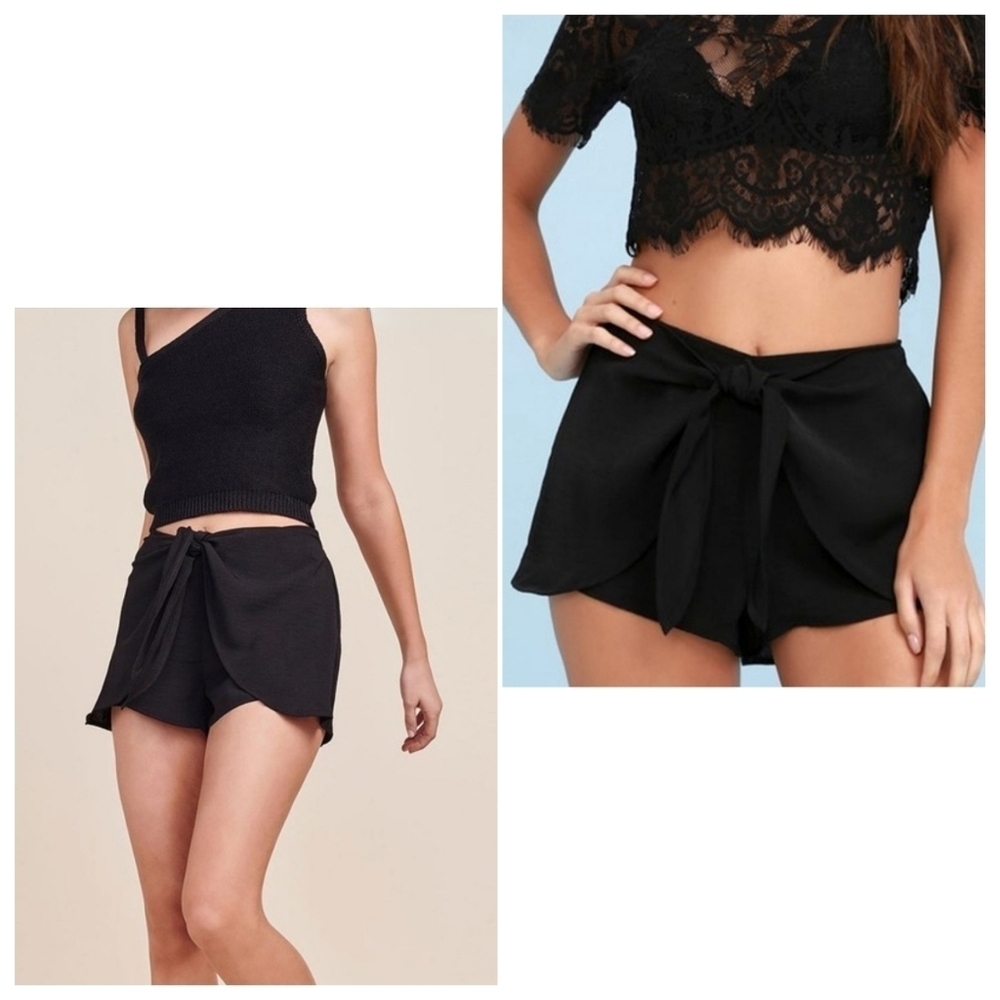 BB Dakota High Waist Black Flowy Tie Detail Shorts